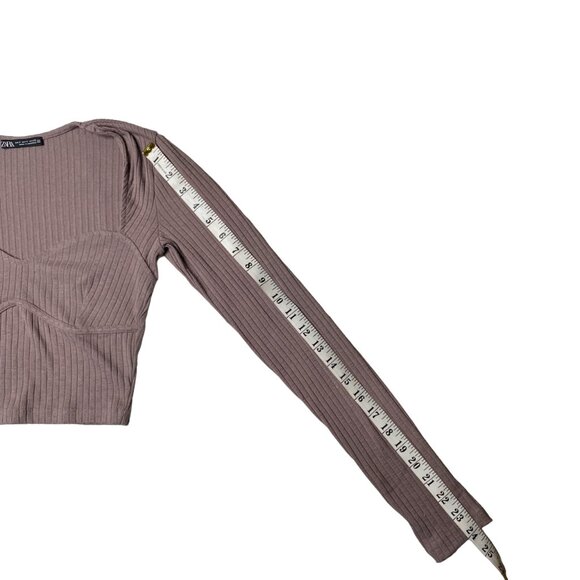 Zara Women's Mauve Ribbed Long Sleeve Crop Top, size Small - Picture 6 of 6